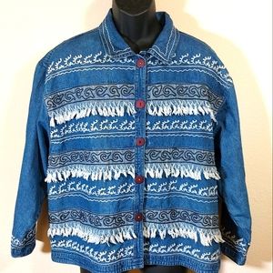Life Style Plus Embroidered Blue Denim Jacket, size 1X